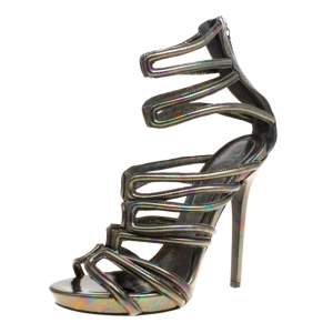 Pre Owned Alexander McQueen Multicolor Oil Slick Texture Leather Gladiator Sandals Size 39