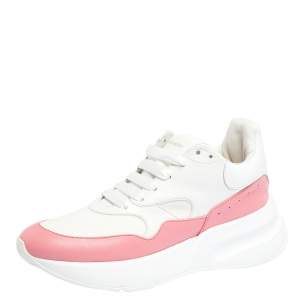 Pre Owned Alexander McQueen White/Pink Leather And Mesh Oversized Runner Low Top Sneakers Size 40