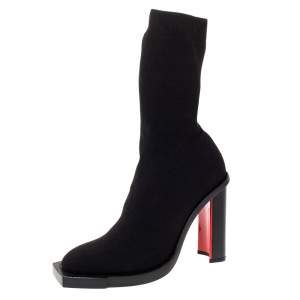 Pre Owned Alexander McQueen Black Stretch Knit New Hybrid Ankle Booties Size 38 