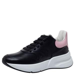 Pre Owned Alexander McQueen Black/Pink Leather Larry Low Top Sneakers Size 41