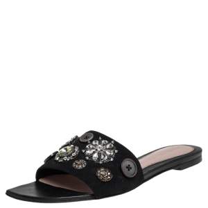 Pre Owned Alexander McQueen Black Suede Crystal Embellished Flats Size 37