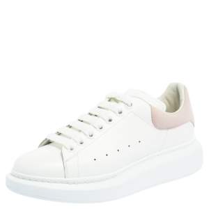 Pre Owned Alexander McQueen White/Pink Leather and Suede Larry Low Top Sneakers Size 39
