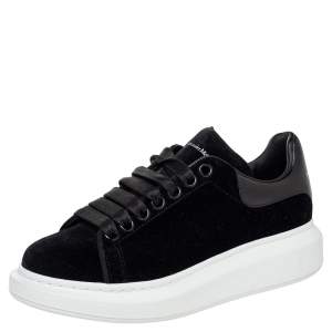 Pre Owned Alexander McQueen Black Velvet And Leather Oversized Low Top Sneakers Size 37.5