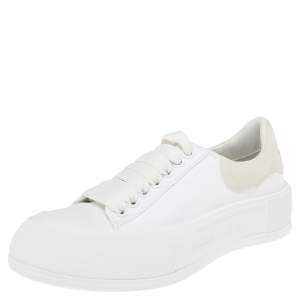 Pre Owned Alexander McQueen White/Grey Canvas And Suede Oversized Sneakers Size 37