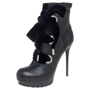 Alexander McQueen Black Leather Lace Platform Ankle Boots Size 40