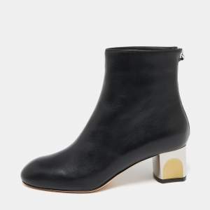 Pre Owned  Alexander McQueen Black Leather Ankle Boots Size 37