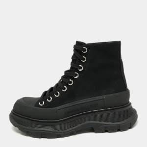 Pre Owned Alexander McQueen Black Canvas Tread Slick High-Top Platform Sneakers Size 38