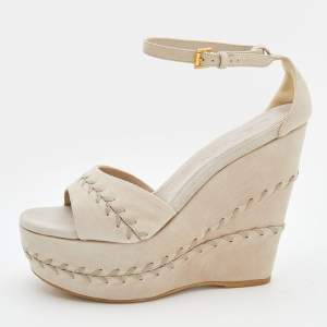 Alexander McQueen Grey Suede Peep-toe Slingback Sandals Size 39.5