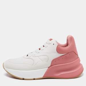 Pre Owned Alexander McQueen White/Pink Leather Oversized Runner Low Top Sneakers Size 39.5