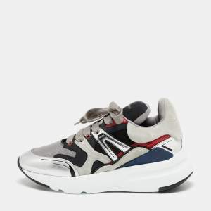 Pre Owned Alexander McQueen Tri Color Suede, Leather and Mesh Runner Low-Top Sneakers Size 39