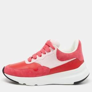Pre Owned Alexander McQueen Pink Leather and Suede Oversized Runner Low Top Sneakers Size 38.5