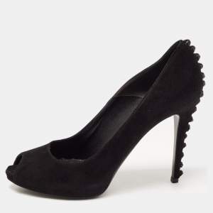 Pre Owned Alexander McQueen Black Suede Knotted Peep Toe Pumps Size 39.5