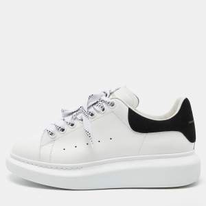 Pre Owned Alexander McQueen White Leather and Suede Oversized Low-Top Sneakers Size 39.5