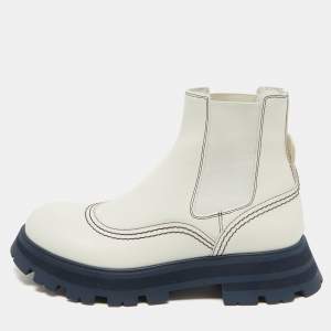 Alexander McQueen White Leather Wander Chelsea Boots Size 40
