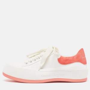 Alexander McQueen White/Pink Canvas and Suede Deck Plimsoll Sneakers Size 37.5