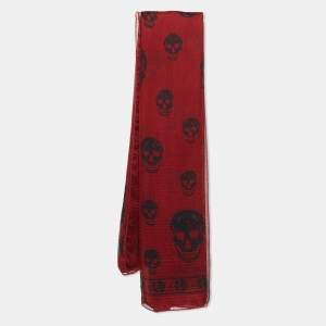Alexander McQueen Red Skull Pattern Silk Square Scarf
