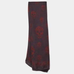 Alexander McQueen Plum Purple Skull Print Silk Scarf