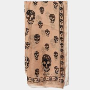 Alexander McQueen Pale Pink Skull Print Silk Scarf