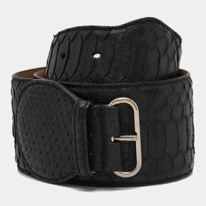 Alexander McQueen Black Python Buckle Wide Belt 75CM