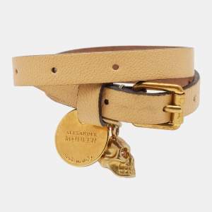 Alexander McQueen Skull Leather Gold Tone Wrap Bracelet