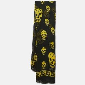 Alexander McQueen Black Skull Print Silk Scarf