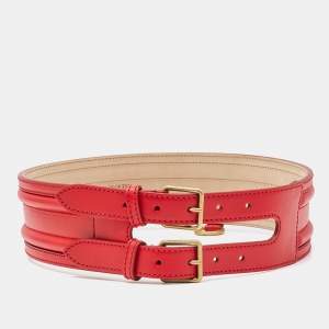 Alexander McQueen Red  Leather Waist Belt 85 CM