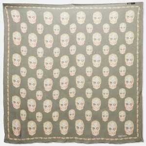 Alexander McQueen Black Skull Print Silk Scarf 