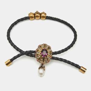 Alexander McQueen Jewel Friendship Adjustable Nappa Leather Gold Tone Bracelet