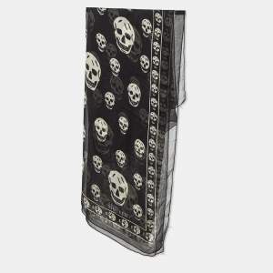 Pre Owned Alexander McQueen Black Skull Printed Modal & Silk Scarf