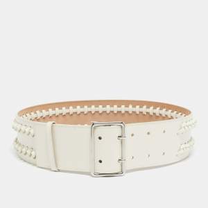 Pre Owned Alexander McQueen White Leather Braided Wide Belt 70CM