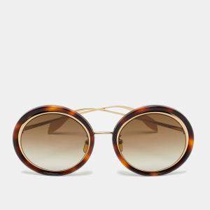 Pre Owned Alexander McQueen Tortoise Brown Gradient AM0150S Round Sunglasses