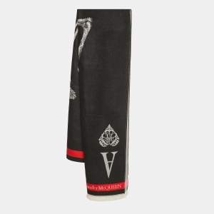 Pre Owned Alexander McQueen Black Skull Pattern Wool Shawl