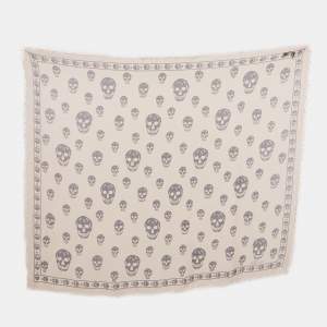 Pre Owned Alexander McQueen Beige Skull Print Modal Scarf