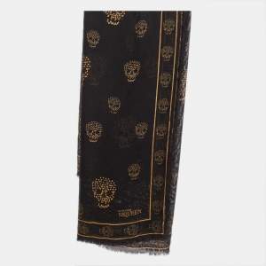 Pre Owned Alexander McQueen Black Skull Printed Silk Scarf