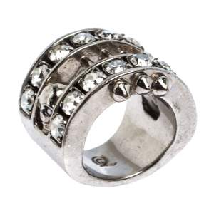 Pre Owned Alexander McQueen Skull Crystal Silver Tone Cocktail Ring Size 52.5