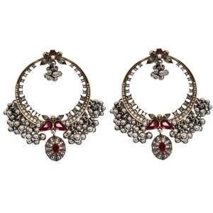 Pre Owned Alexander McQueen Creole Crystal Embellished Metallic Sphere Hoop Earrings