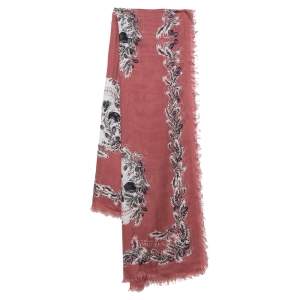 Pre Owned Alexander McQueen Berry Pink Skeleton Print Modal Silk Scarf