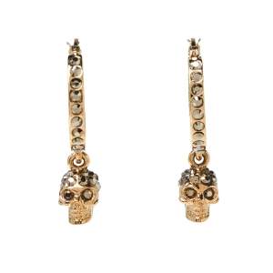 Alexander McQueen Skull Motif Crystal Embellished Gold Tone Drop Earrings