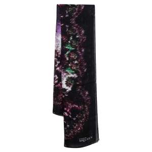 Alexander McQueen Black Animal Patterned Silk Chiffon Scarf