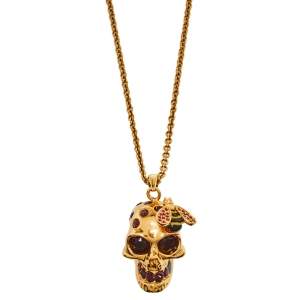 Alexander McQueen Honey Bee Crystal Skull Pendant Necklace