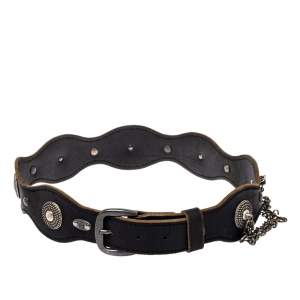 Alexander McQueen Black Leather Chain Detail Buckle Belt 75CM