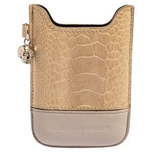 Alexander McQueen Cream White/Grey Leather and Croc Embossed Leather Phone Case