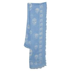 Alexander McQueen Powder Blue Skull Print Silk & Modal Scarf