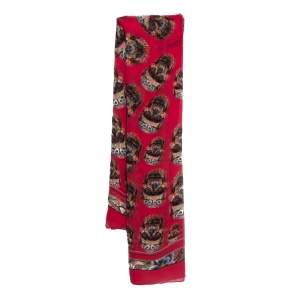 Pre Owned Alexander McQueen Pink Skull Print Crepe Silk Scarf