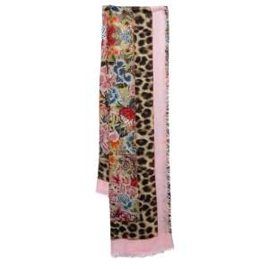 Alexander McQueen Pink Floral Leopard Print Modal & Silk Scarf