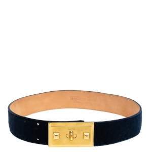 Alexander McQueen Navy Blue Velvet Buckle Waist Belt 65CM