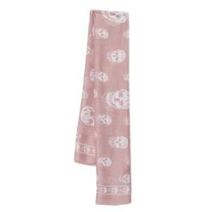 Pre Owned Alexander McQueen Pink Skull Print Silk & Modal Scarf