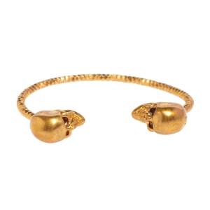 Alexander McQueen Twin Skull Gold Tone Open Cuff Bracelet 