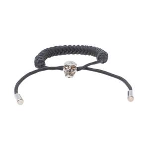 Alexander McQueen Black Braided Leather Skull Charm Adjustable Bracelet