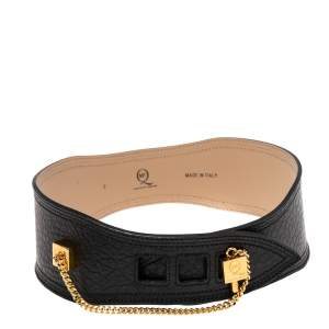 Alexander McQueen Dark Brown Textured Leather Cube Chain Embellished Waist Belt S